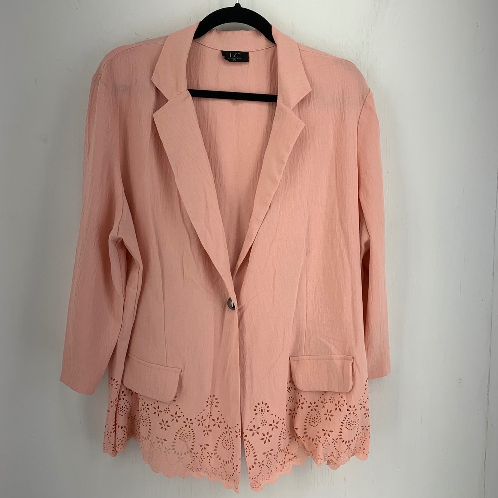 Cottagecore Feminine Romantic Eyelet Hem Blazer Jacket 2X Business Casual Boho